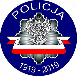 Logo 100. lecia Policji Państwowej . Napis &quot; policja 1919-2019&quot;